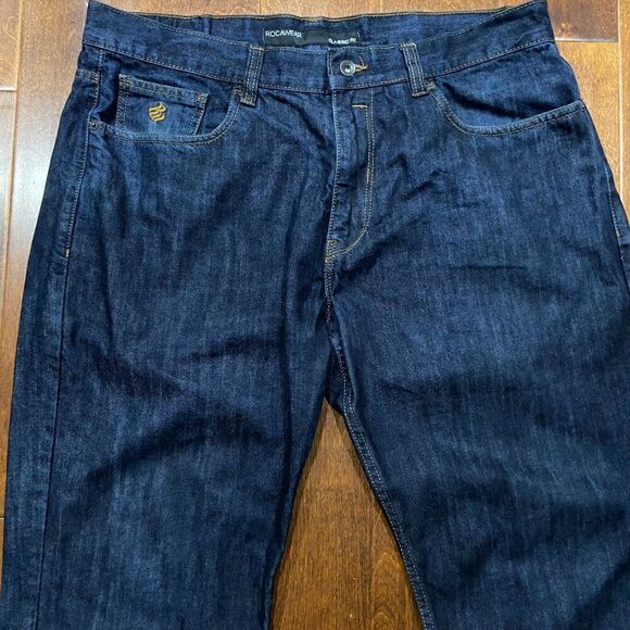 Rocawear Classic Fit Vintage Y2K Dark Denim Straight Leg Jeans Mens Size 38 x 30 - Picture 3 of 12